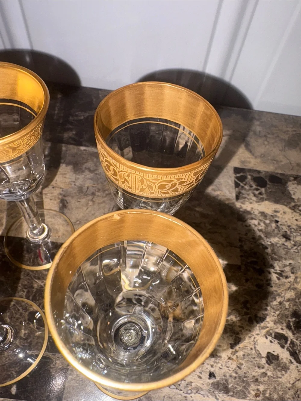 Vintage Elegant Gold-Trimmed Crystal Liqueur Glasses - Set of 6